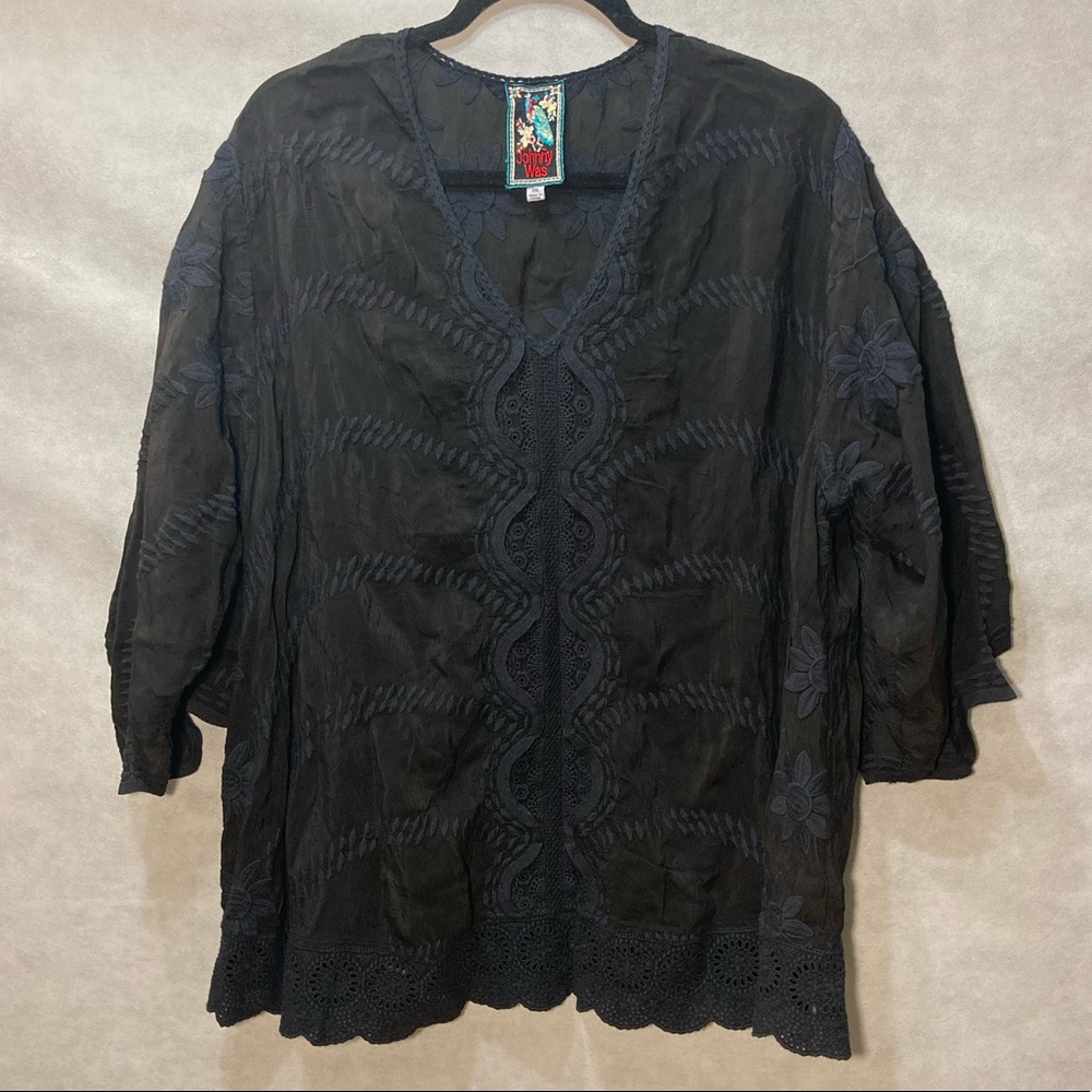 Johnny Was Black Embroidered Blouse